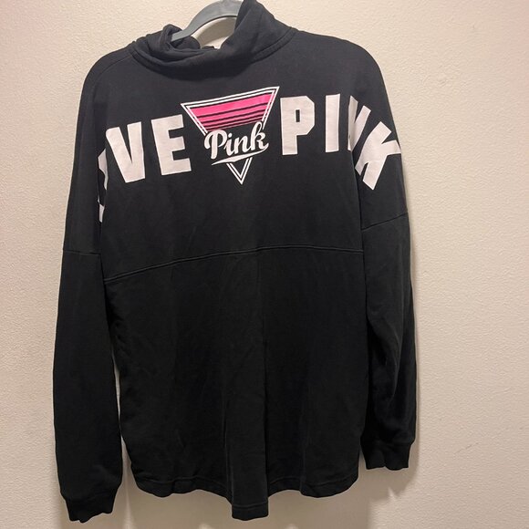 Victoria's Secret Pink Varsity Quarter Snap Black & Pink Pullover Size Large - Picture 2 of 8